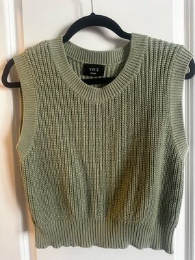 Vici Sage Green Ribbed Knit Sleeveless Vest